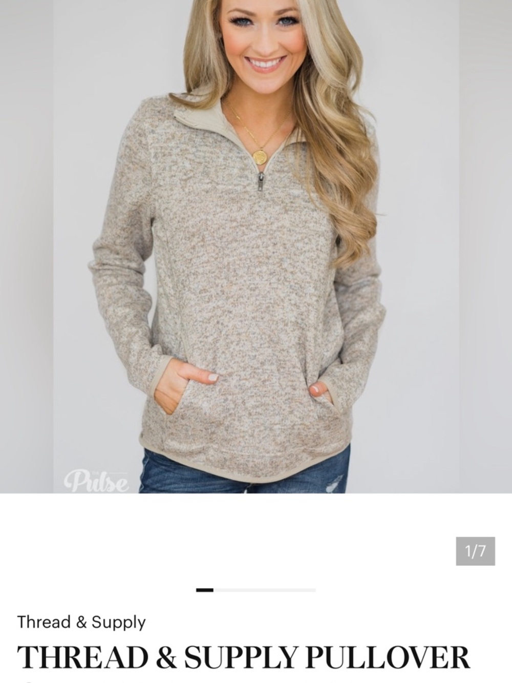 Thread & Supply Oatmeal Heathered Beige Quarter-Zip Pullover. Sz L